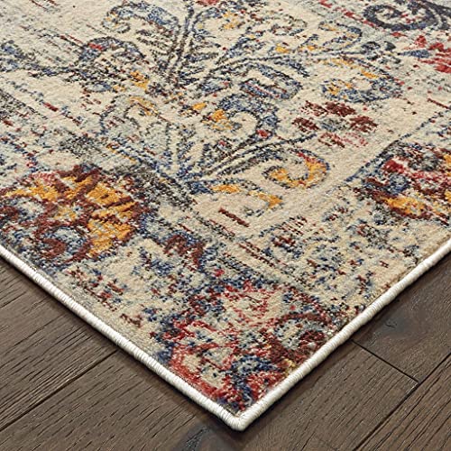 HomeRoots Polypropylene 4’x6’ Ivory Distressed Medallion Area Rug