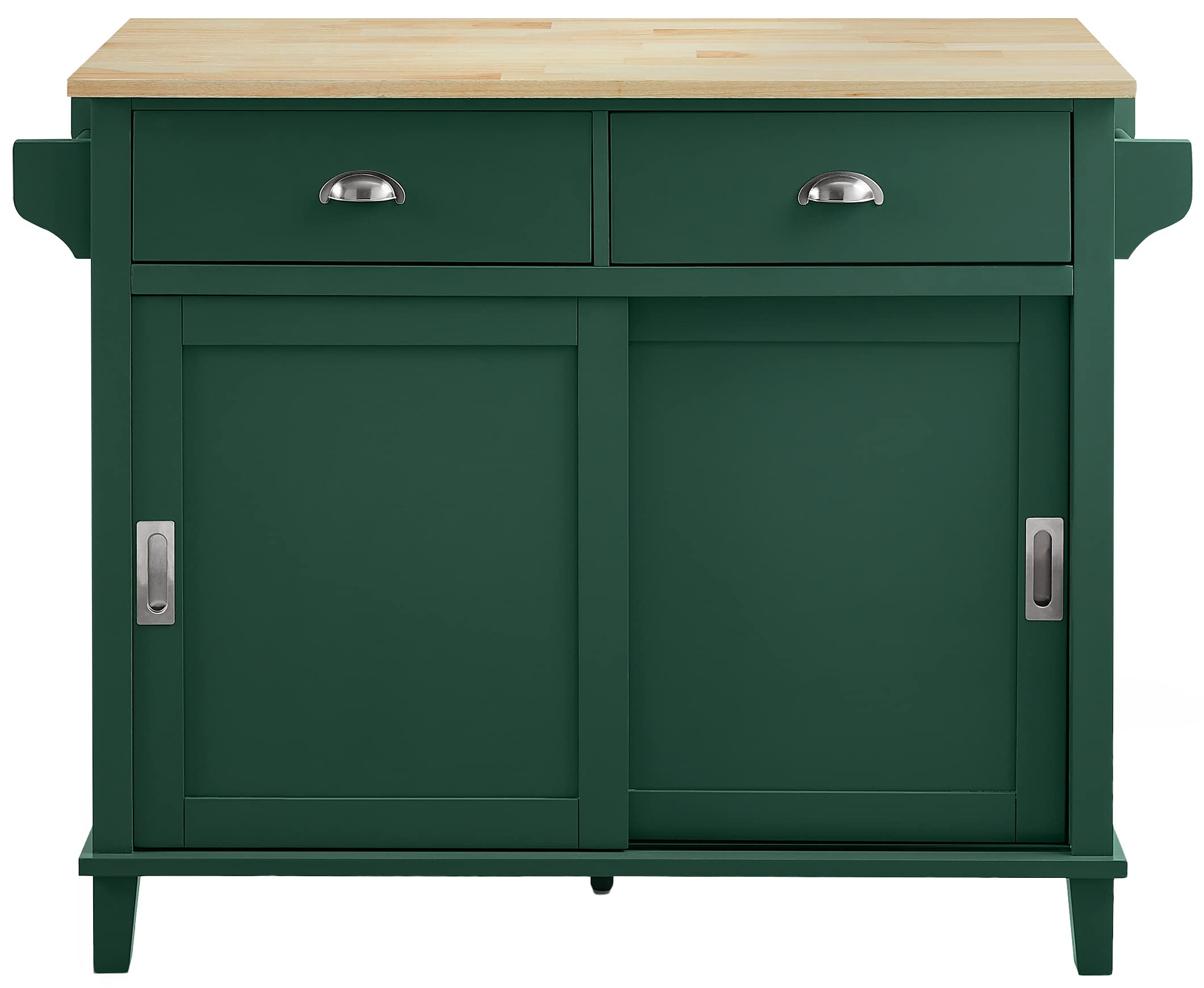 Crosley Furniture Cora Drop Leaf Kitchen Island Microwave Stand, Coffee Bar With Storage Drawers And Shelves, Emerald Green