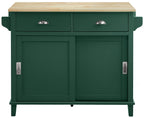 Crosley Furniture Cora Drop Leaf Kitchen Island Microwave Stand, Coffee Bar With Storage Drawers And Shelves, Emerald Green