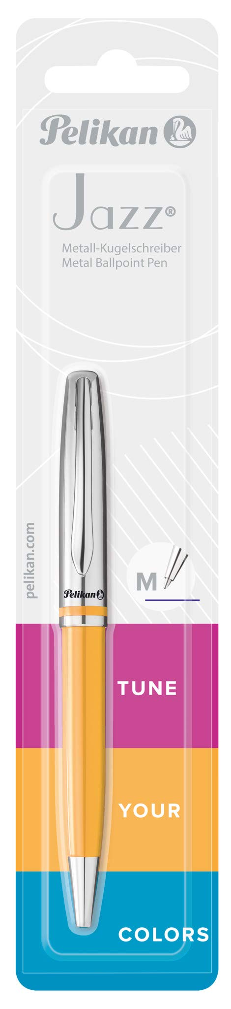 Pelikan Jazz Classic Ballpoint Pen, Medium Nib, Blue Ink Refill Included, Metal, Mustard, Blister Card, 1 Each (815055)