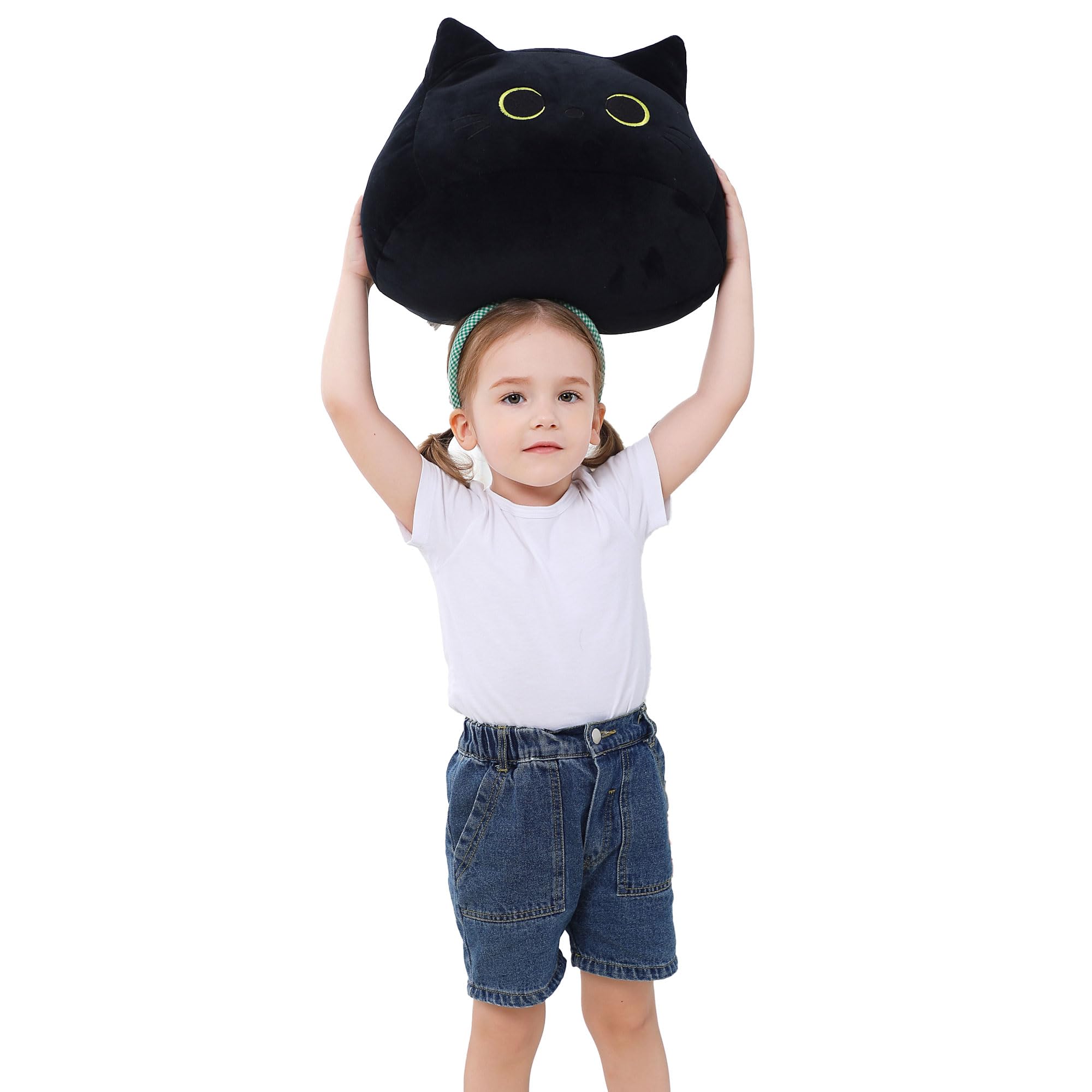 Ourhonor Black Cat Plush, 16 ' Stuffed Animal Black Cat Plushies, Giant Soft Cute 3D Cat Pillow Doll Toy Home Decor