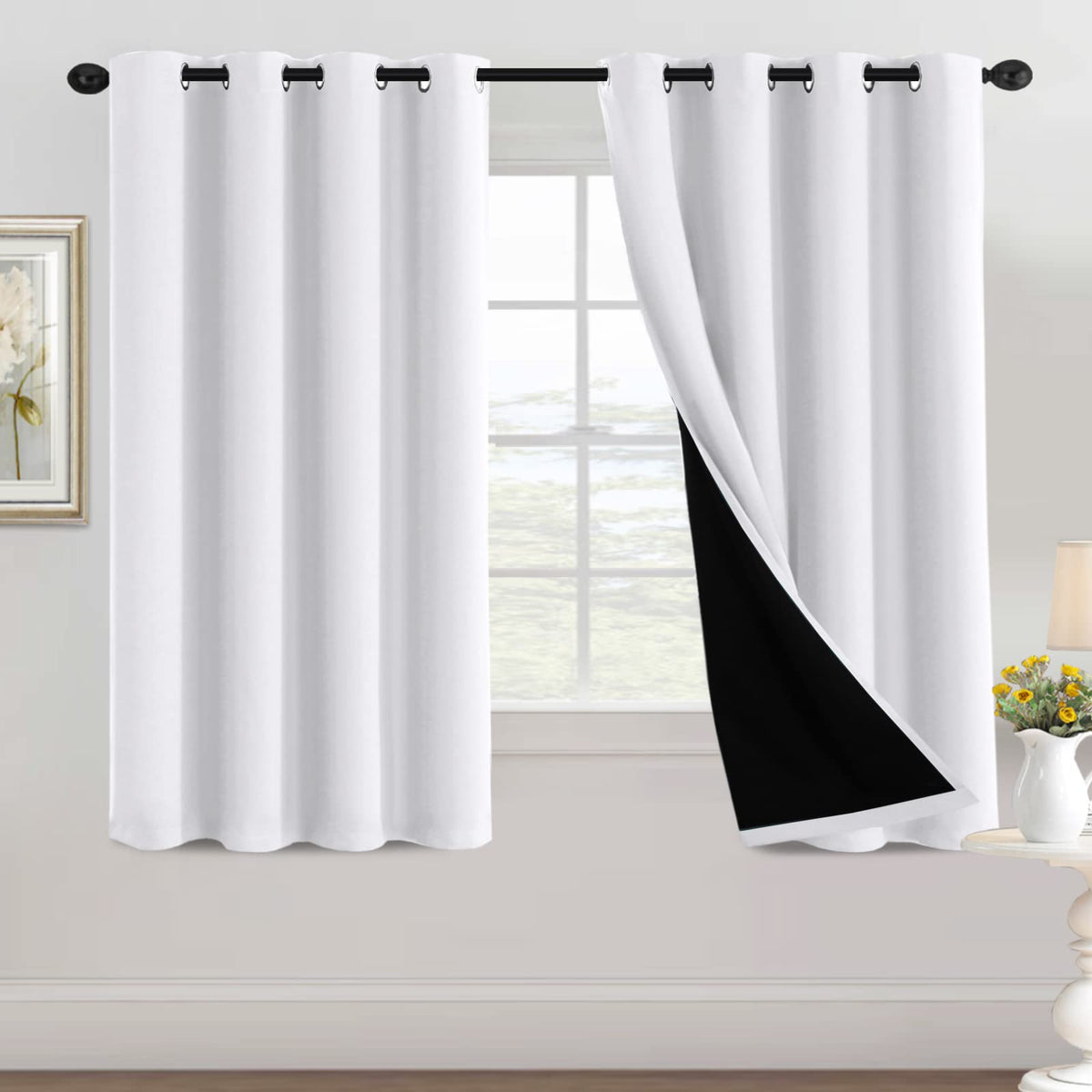 H.Versailtex 100% Blackout Curtains For Living Room Thermal Insulated Bedroom Curtains, Short Curtains For Windows Pure White Gr