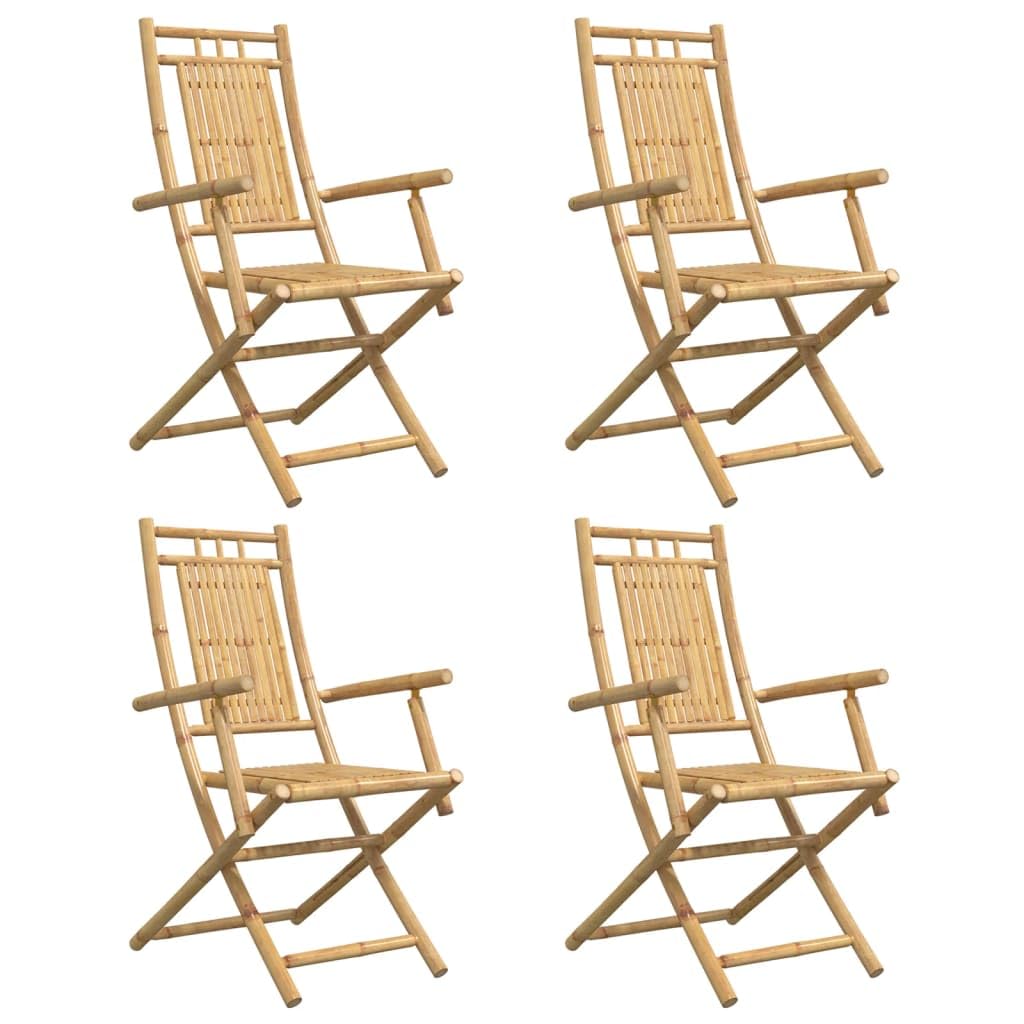 vidaXL Bamboo Folding Patio Chairs - Brown, 4 Pcs, 20.9"x26"x39" - Garden/Patio Seat, Water-Resistant, Armrest, Foldable