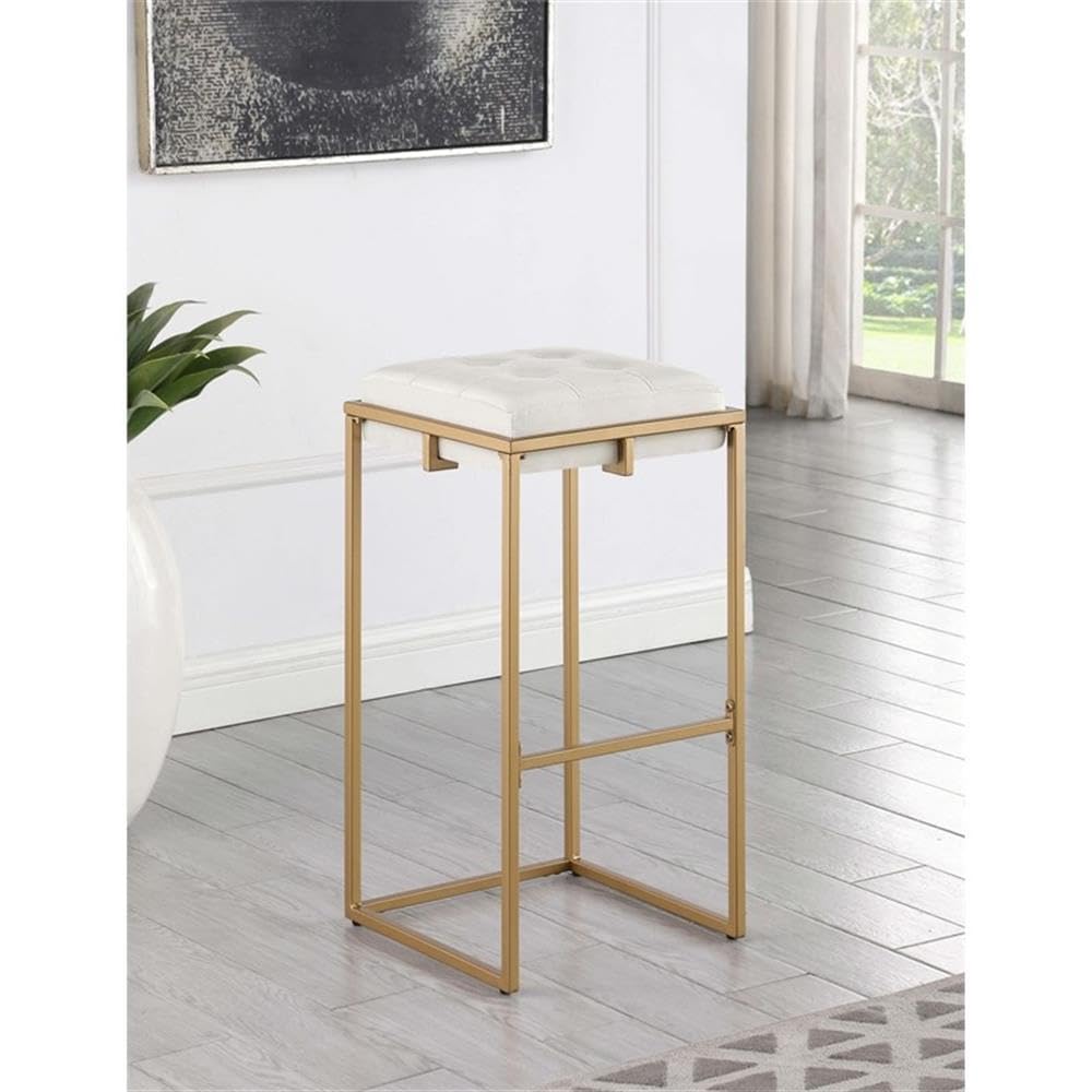Coaster Home Furnishings Nadia Square Padded Seat Bar Stool (Set of 2) Beige and Gold