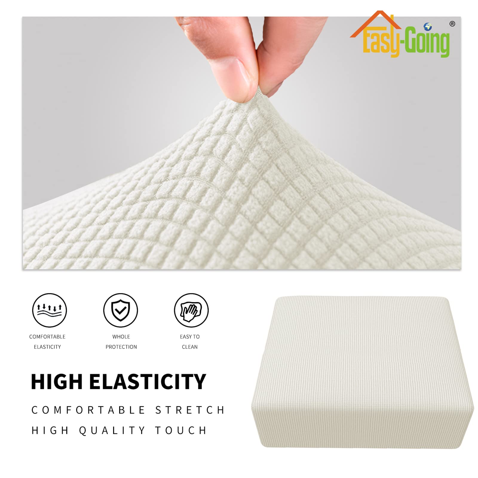Easy-Going Stretch Square Ottoman Cover 40X40X15 Inch Folding Storage Stool Furniture Protector Soft Rectangle Slipcover With Elastic Bottom Cream