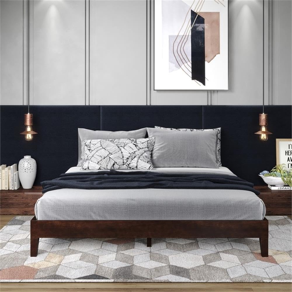 Steve Silve Co Nix King Platform Bed, Contemporary Transitional Styling, 28-Slat Dual-Zone System Support, No Box Spring Needed, Solid Pine Wood, 82.01&quot; L x 78.46&quot; W x 12.24&quot; H, Brown