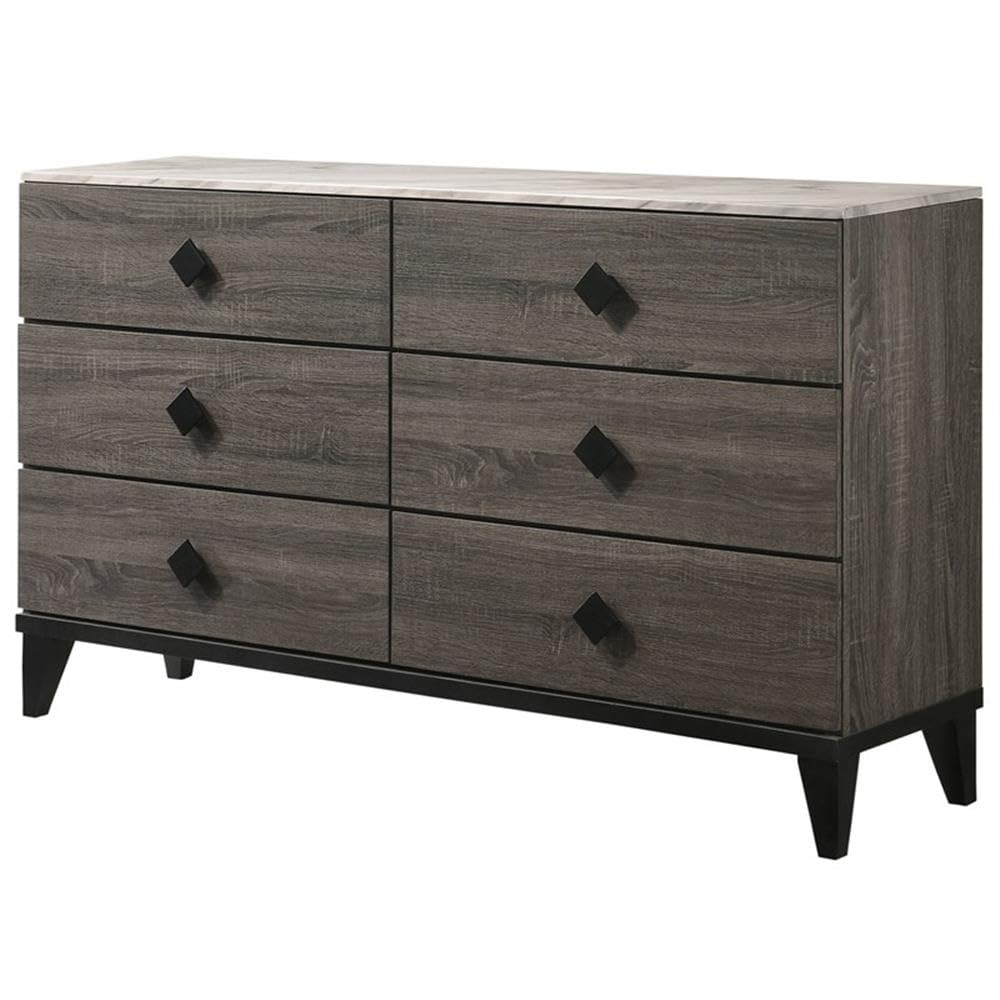 Acme Avantika Dresser In Faux Marble And Rustic Gray Oak