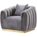 Acme Velvet Upholstered Elchanon Chair with Pillow in Gray and Gold