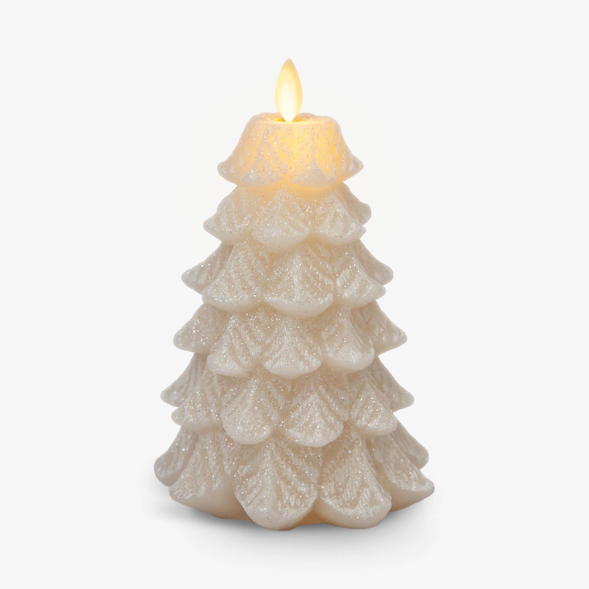 Luminara Christmas Tree Flameless Candle Glitter and Snow Finish Moving Flame Effect LED Candle, Timer, Remote Ready, Holiday De