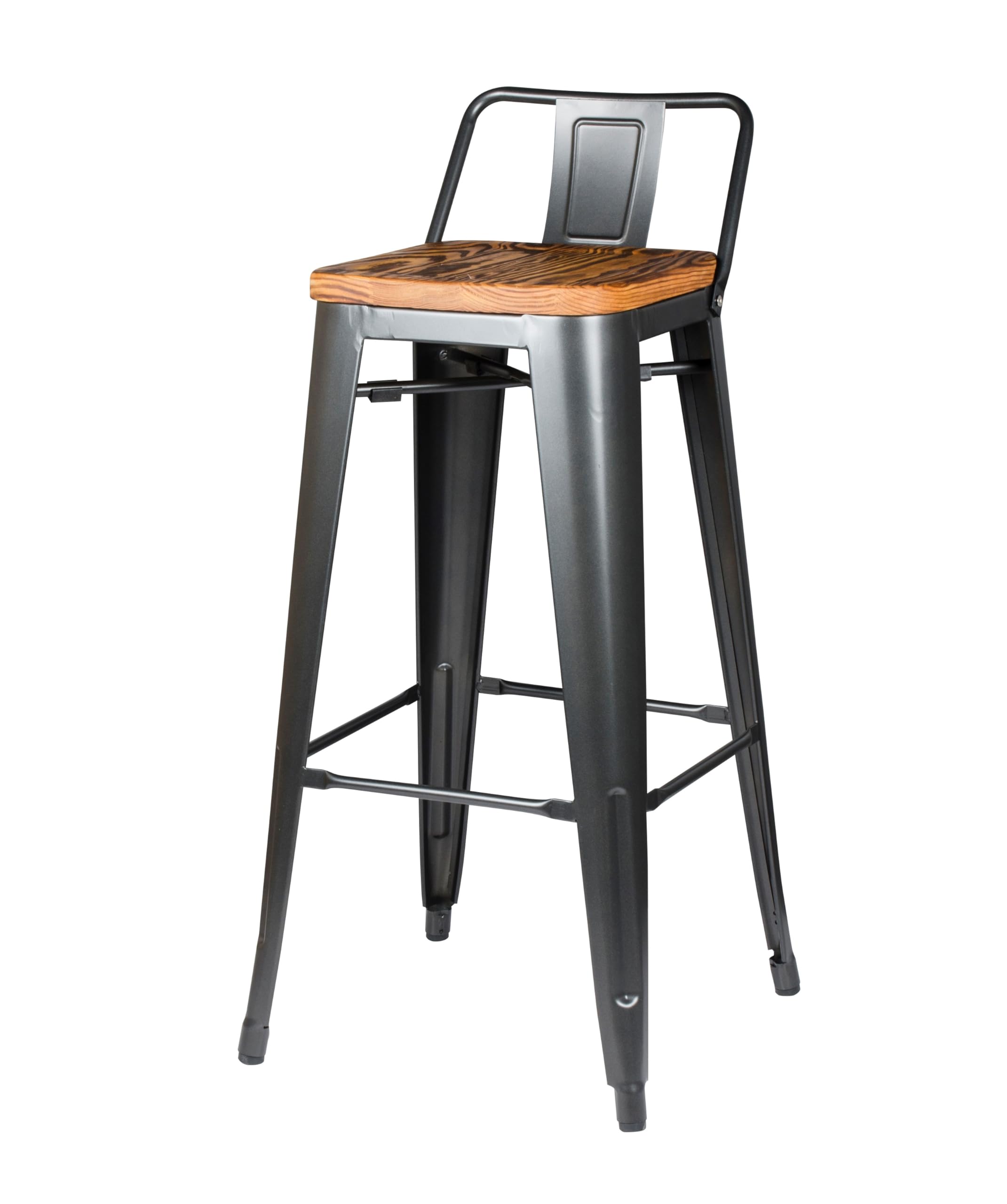 New Pacific Direct Metropolis Metal Low Back Bar Stool 30&quot; Wood Seat,Gunmetal Gray,Set Of 4