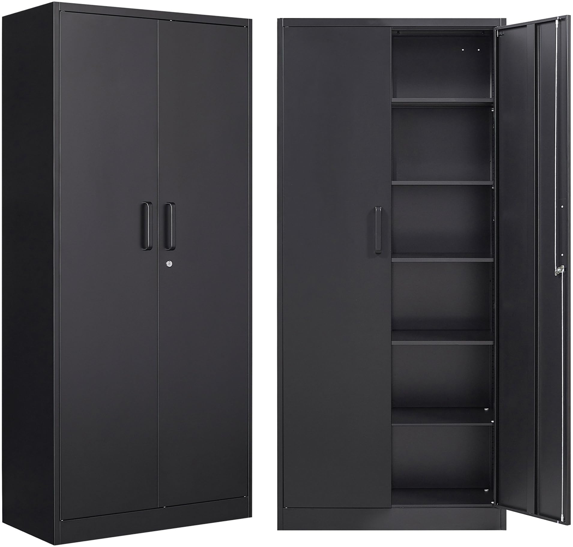 Metal Storage Cabinet with 5 Adjustable Shelves,Garage Storage Cabinet with Lock,Black Metal Cabinet with Locking Doors,Steel Ca