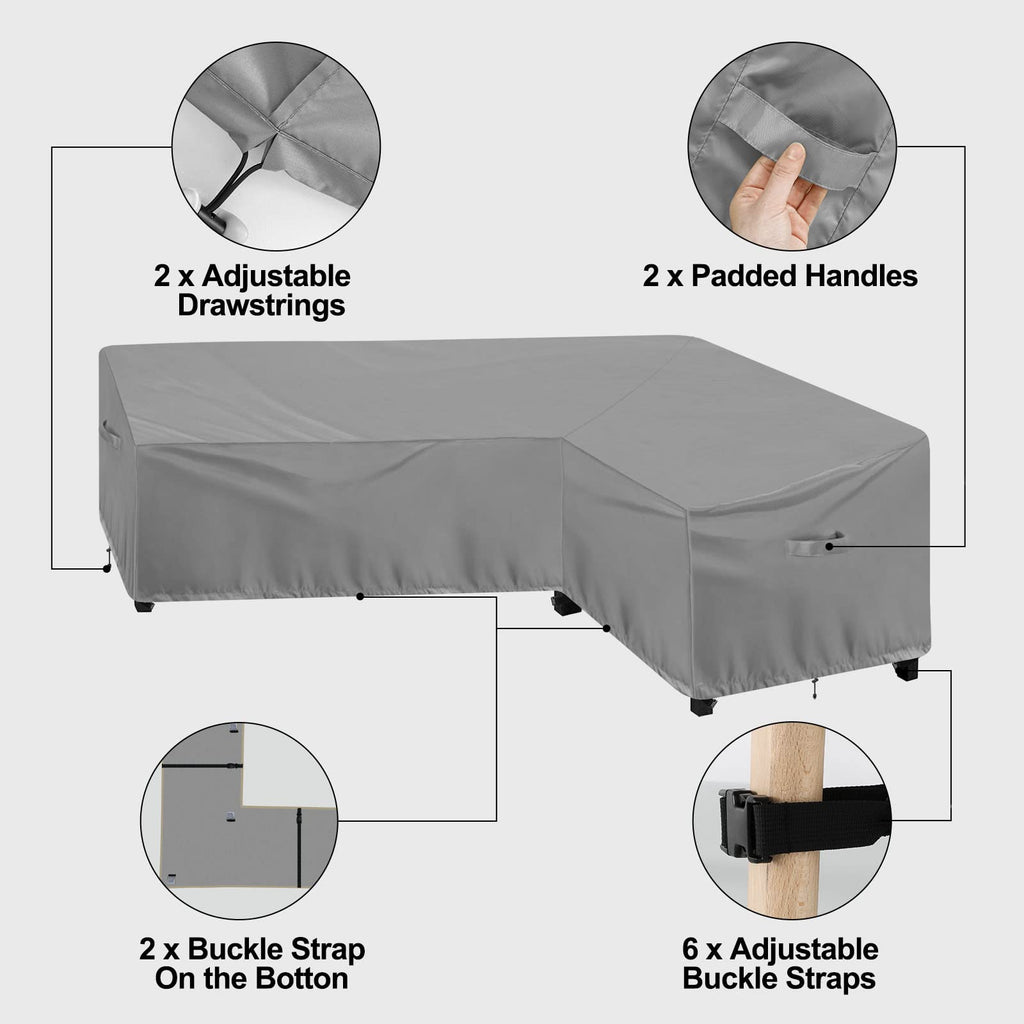 Outdoorlines Waterproof Outdoor Patio Sectional Cover - Uv Resistant & Windproof L-Shaped Patio Furniture Covers For Deck, Lawn And Backyard, 420D Heavy Duty Couch Cover, Right Facing, 104'X83', Gray
