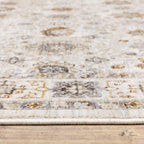 HomeRoots 509448 10 x 13 ft. Ivory & Gold Oriental Power Loom Stain Resistant Rectangle Area Rug with Fringe