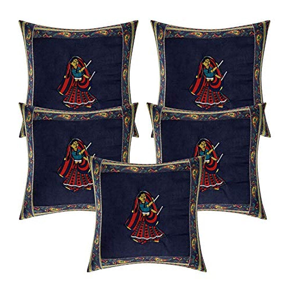 CasaNest Cotton Cushion Cover, Traditional Style Set Of 5 Pcs, Size:16X16 Inch, Cushion For Sofa/Room, Colour: Dark Blue