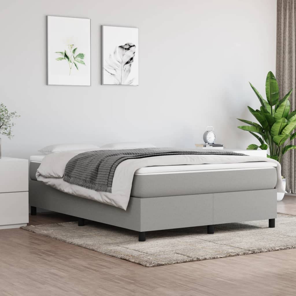 vidaXL Box Spring Bed Frame - Full Size, 100% Polyester Fabric, Light Gray, Modern, Designed for 53.9"x74.8" Mattress, Plywood and Engineered Wood Material