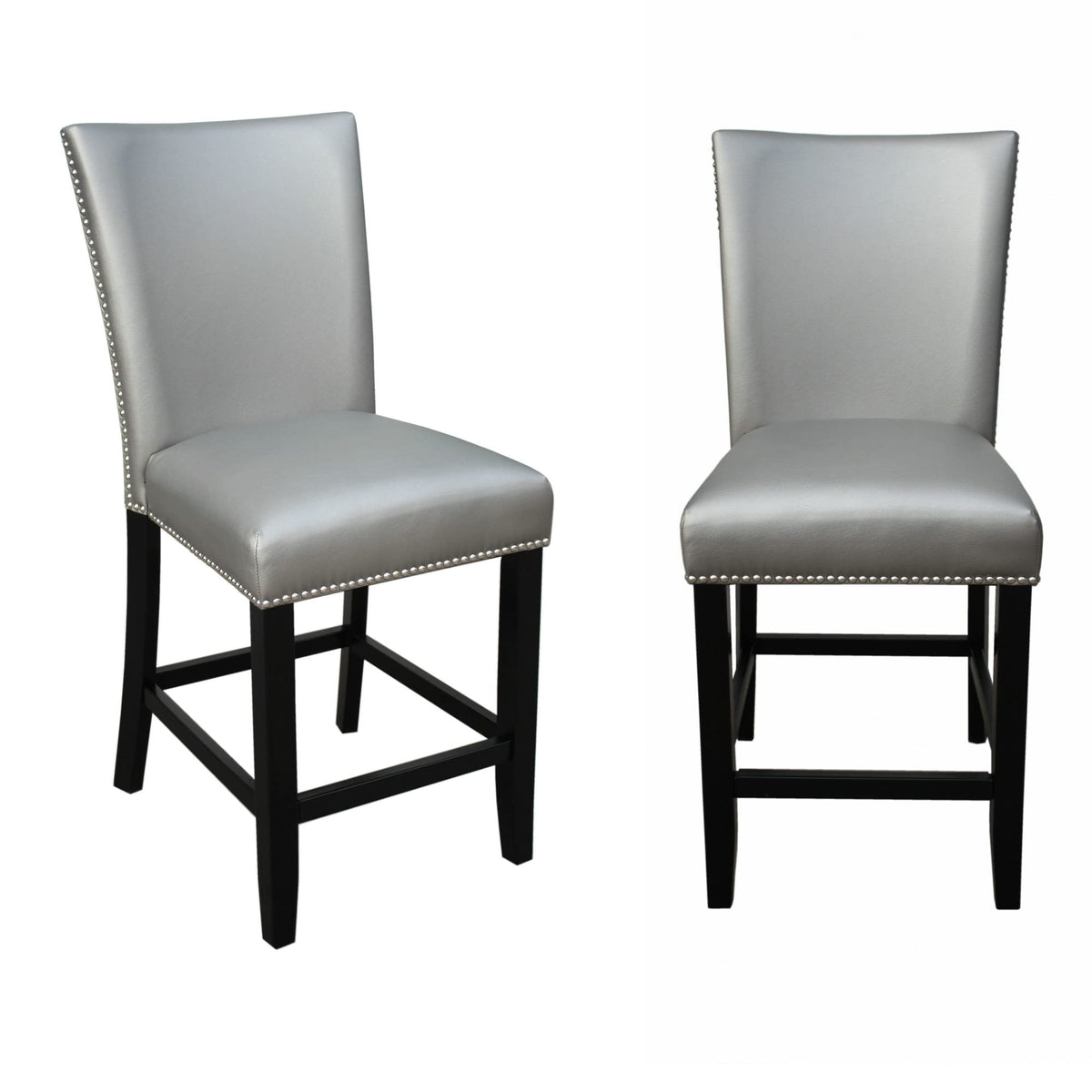 Steve Silver Co Upholstered Upscale Dining Faux Leather, Set Of 2 Counter Chairs, 24 Seat Height, Dining Room, Solid Hardwood Frame, Espresso Finish, Nailhead Trim, 19&quot; L X 26&quot; W X 42 H Grey
