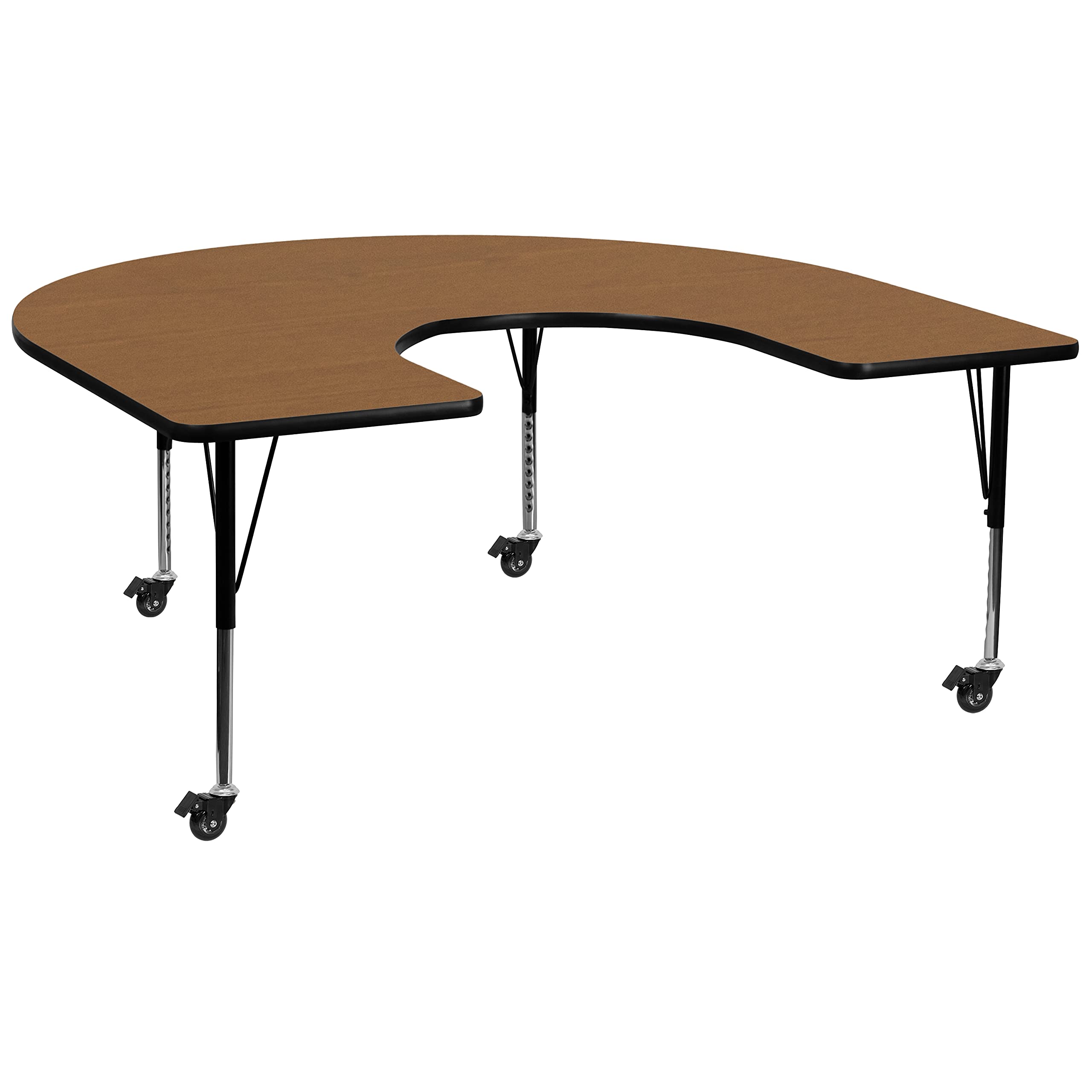 Flash Furniture Mobile Horseshoe Thermal Laminate Activity Table With Height Adjustable Short Legs, 60'W X 66'L, Oak