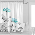 Kikiry Teal and Gray Floral Shower Curtain 60W x 72L Daisy Flower Elegant Wildflower Design Farmhouse Polyester Fabric Water