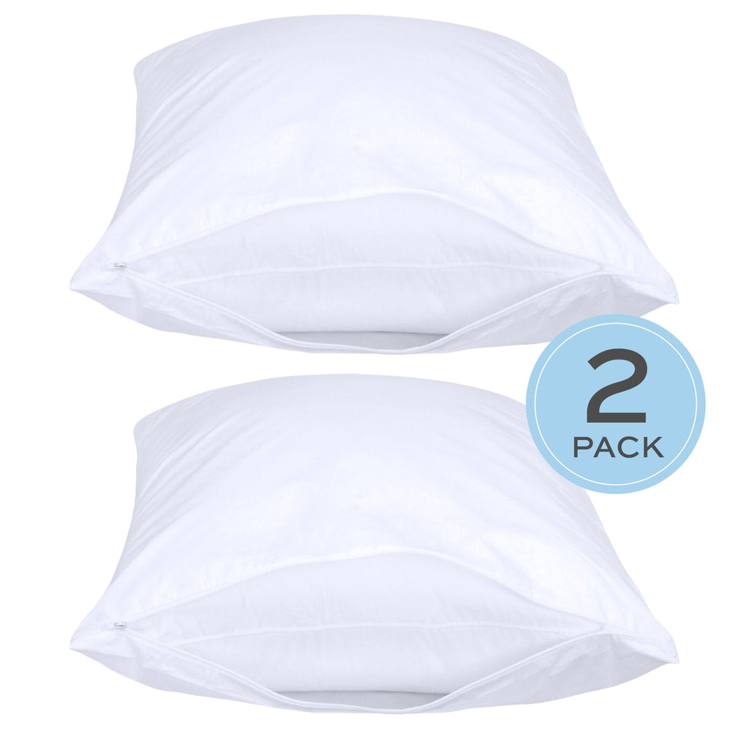 White Classic Zippered Style Pillow Case Cover - Luxury Hotel Collection 200 Thread Count, Soft Quiet Zippered Pillow Protectors