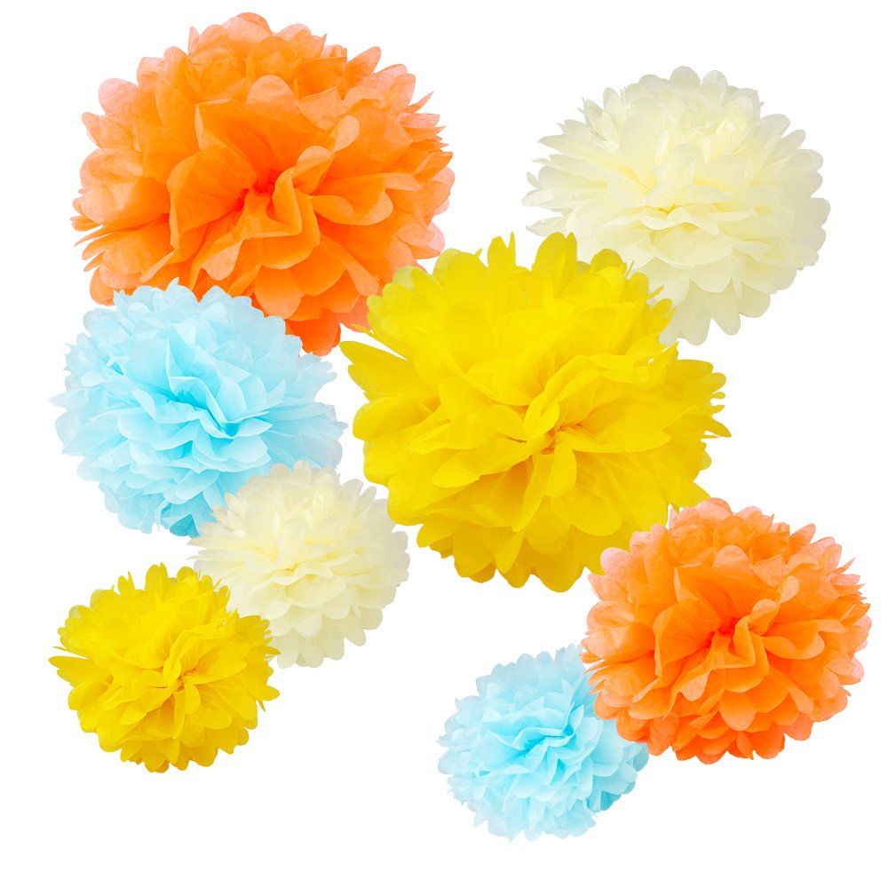 WYZworks Set of 8 (Assorted Summer Burst Color Pack) 8 12 14 DIY Tissue Pom Poms Flower, Halloween Party, Decorations for Weddin