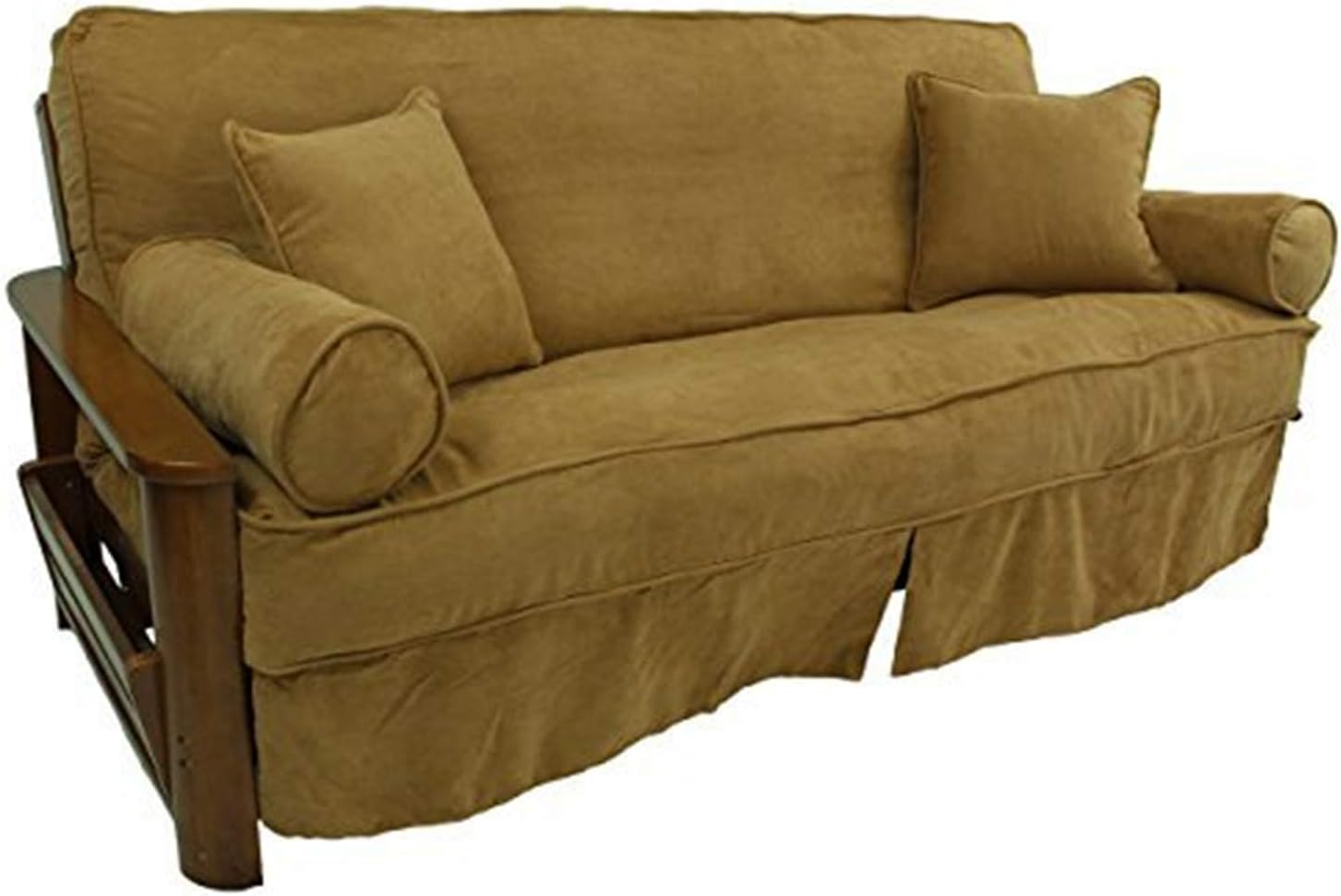Solid Microsuede Double Corded 8 to 9-inch Full Futon Slipcover Set with Four Throw Pillows (Set of 5)