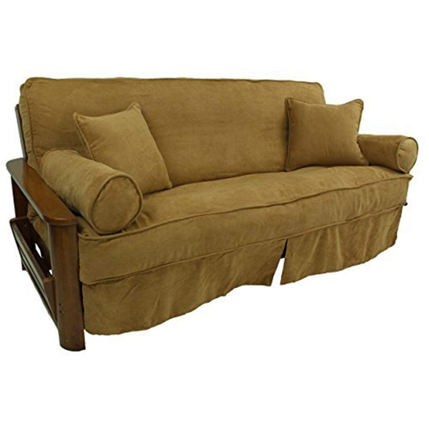 Blazing Needles Solid Microsuede Double Corded 8" to 9" Futon Slipcover Set with 4 Throw Pillows (Set of 5), Full, Mojito Lime