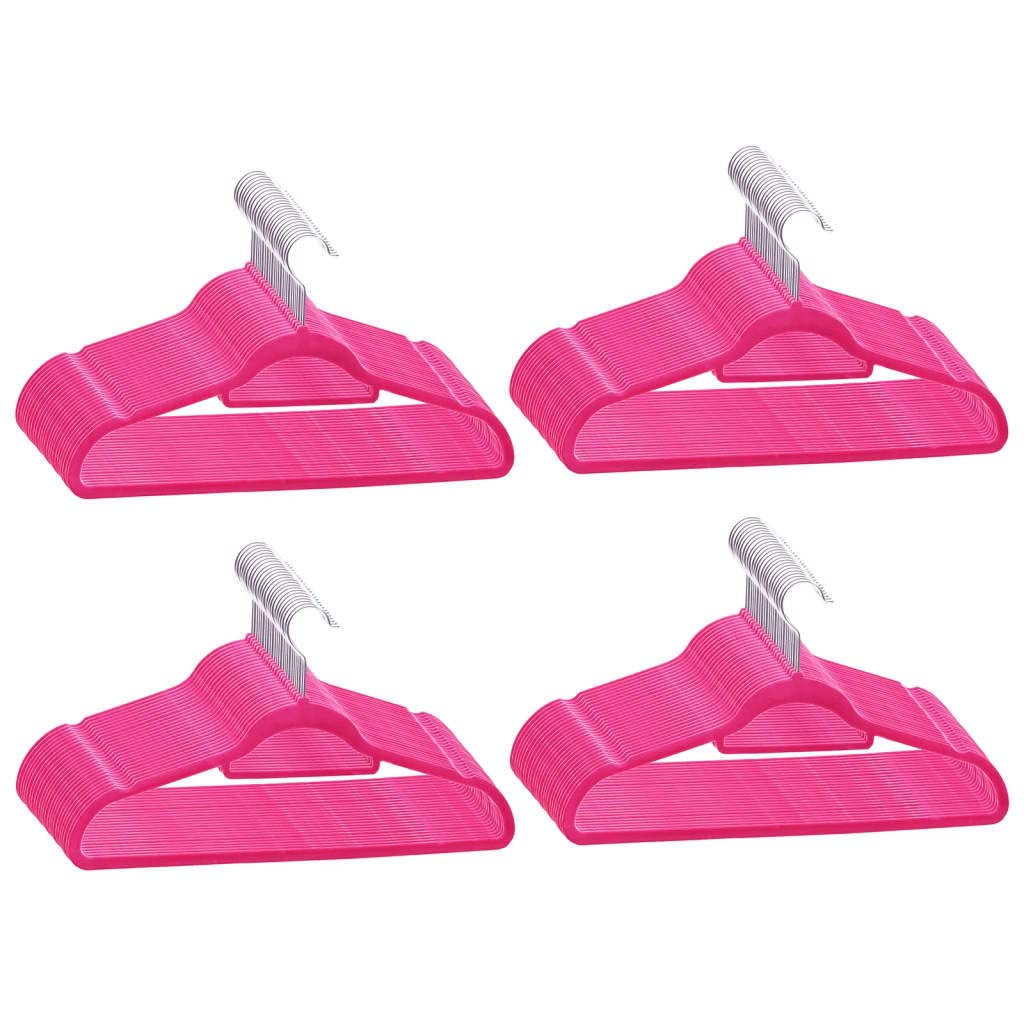 vidaXL Pink Velvet Clothes Hanger Set - Durable Plastic and Zinc Alloy - Anti-slip and Rotatable Design - 2 Grooves for Easy Hanging - Pack of 50