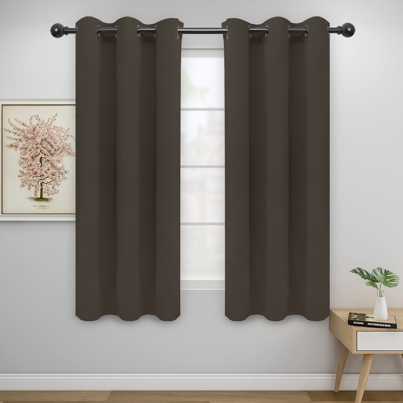 Easy-Going Blackout Curtains For Bedroom, Solid Thermal Insulated Grommet And Noise Reduction Window Drapes, Room Darkening Curtains For Living Room, 2 Panels(42X72 In, Coffee)