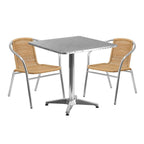 Flash Furniture 27.5'' Square Aluminum Indoor-Outdoor Table Set With 2 Beige Rattan Chairs