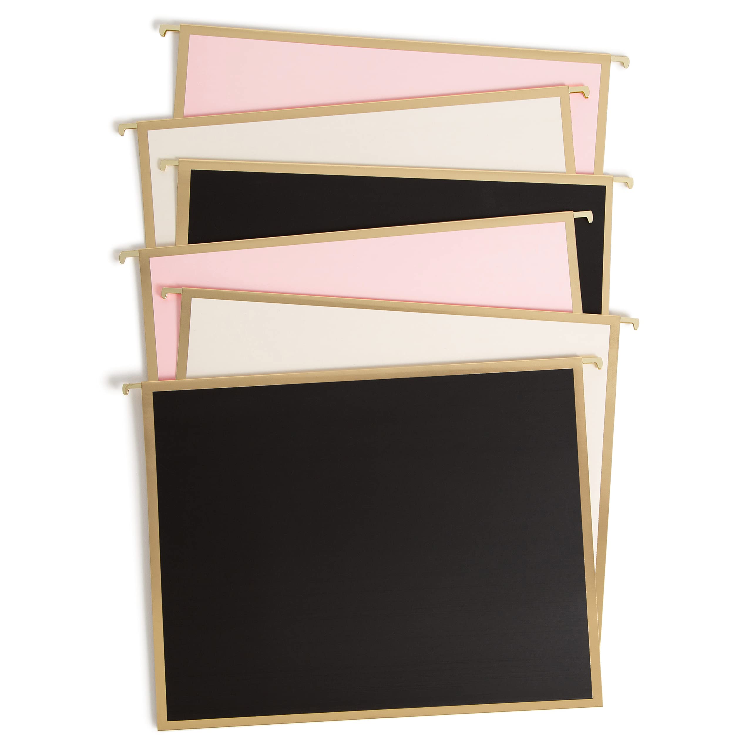 U Brands Classic Outline Hanging File Folders, Office Supplies, Letter Size, Black, White And Pink With Gold, 6 Count