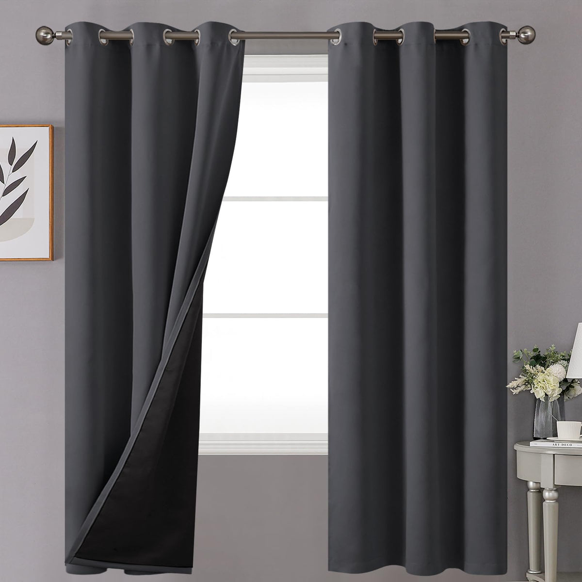 Youngstex 100% Blackout Curtains For Bedroom 72 Inches Length, 2 Thick Layer Full Room Darkening Grommet Thermal Insulated Windo