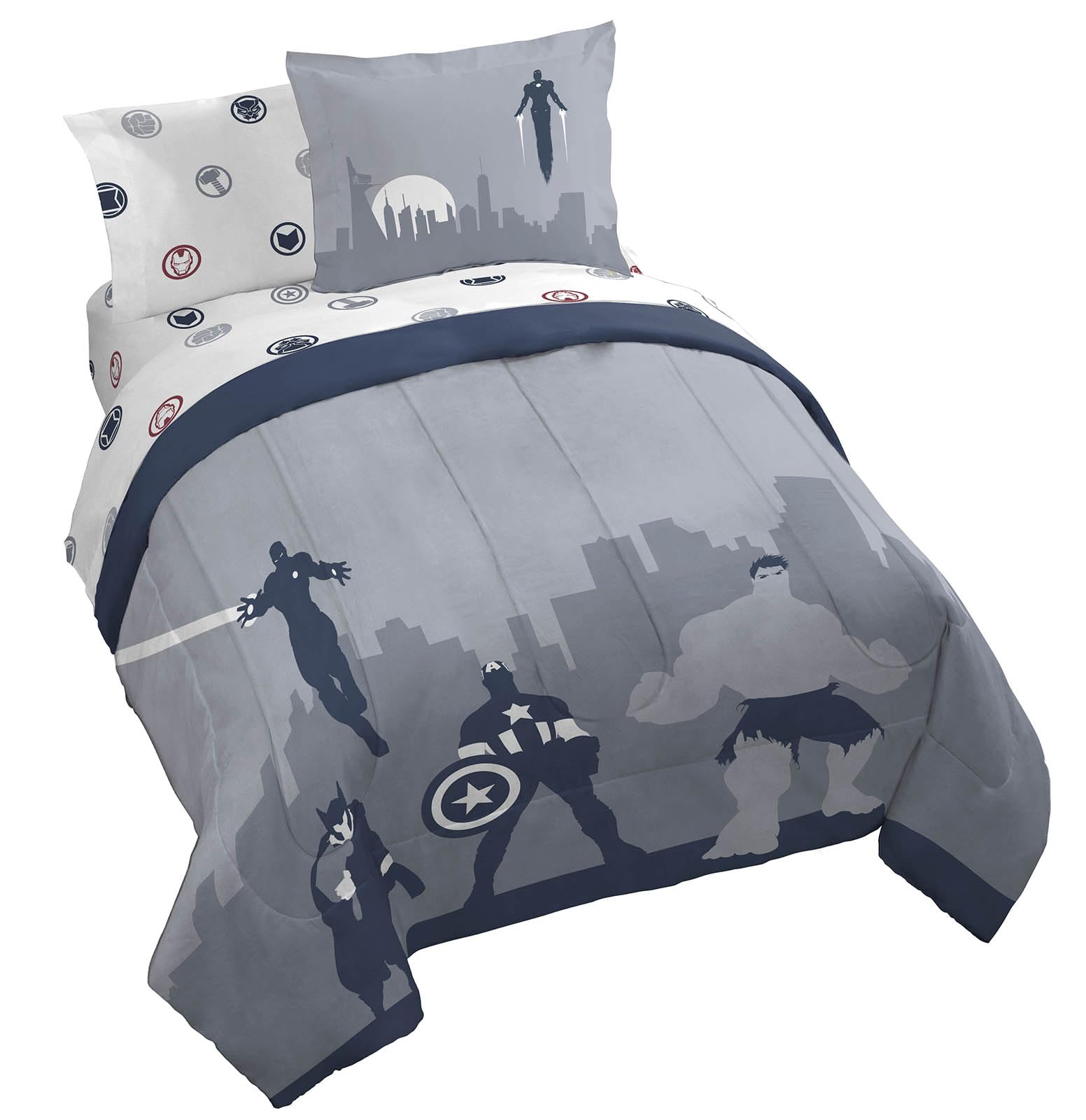 Jay Franco Marvel Avengers Queen Size Comforter Set - 7 Piece Bedding Includes Sheet Set & Pillow Covers - Super Soft Cozy Beddi
