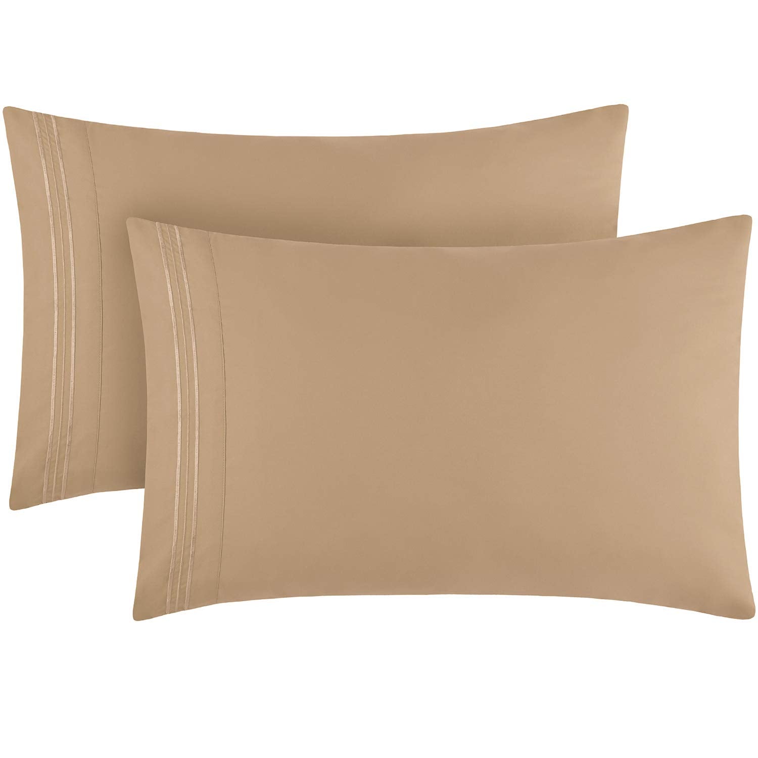 Mellanni King Size Pillow Cases 2 Pack - Pillow Covers - Pillow Protector - Luxury Bedding Sheets & Pillowcases - Envelope Closure - Wrinkle, Fade, Stain Resistant (Set Of 2 King Size, Tan)