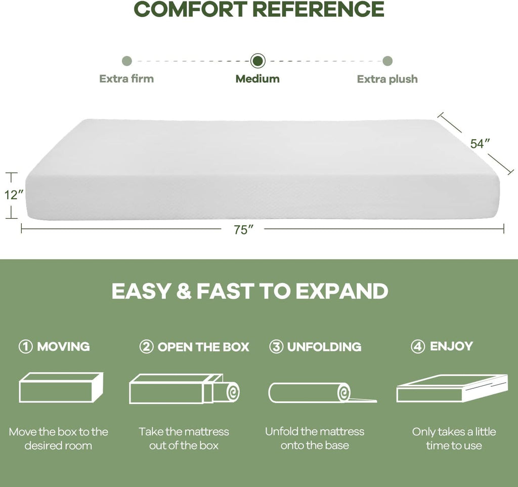 Nchanmar 12 Inch Full Gel Memory Foam Mattress Pressure Relieving, Cooling Gel Foam, Certipur-Us Certified, Bed-In-A-Box, Pressu