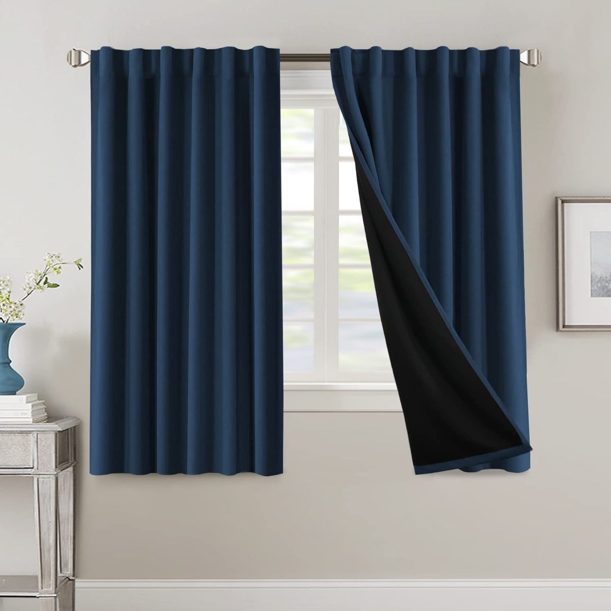 H.VERSAILTEX 100% Blackout Curtains for Bedroom with Black Liner Full Room Darkening Curtains 63 Inches Long Thermal Back Tab/Ro