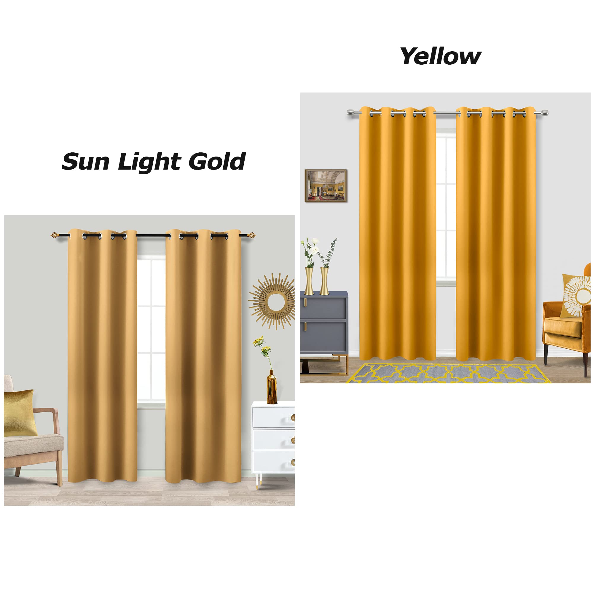 Gold Blackout Curtains For Living Room,2 Panels Set Christmas Decor Room Darkening Thermal Insulated Sun Blocking Grommet Window