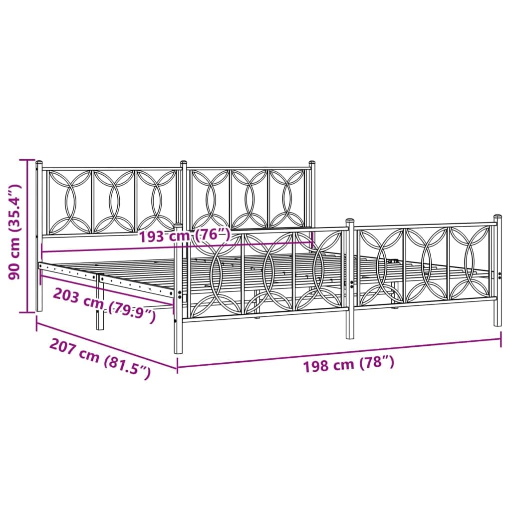 vidaXL King Metal Bed Frame – Black Steel, Headboard & Footboard, 81.5"x78"x35.4"