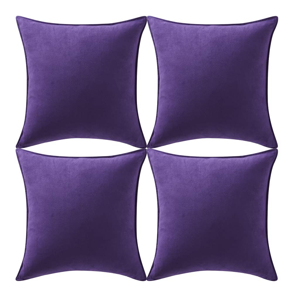 Fancy Homi 4 Packs Purple Decorative Throw Pillow Covers 18X18 Inch/45X45 Cm, Super Soft Faux Suede Decor Square Pillow Case, So
