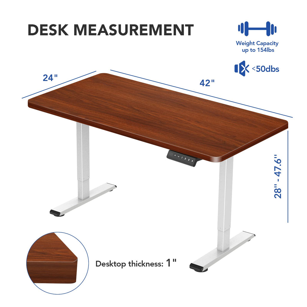 Flexispot En1 Essential Adjustable Height Desk Electric 40 Inch X 24 Inch Whole-Piece Desktop Small Standing Desk Ergonomic Memory Controller (White Frame + 40 Inch Mahogany Desktop)