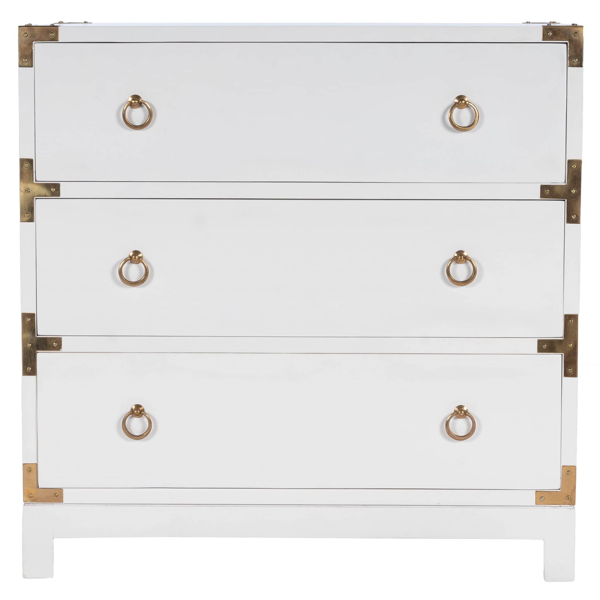 HomeRoots Mango Wood Solids, MDF, Brass Forster Glossy White Campaign Chest