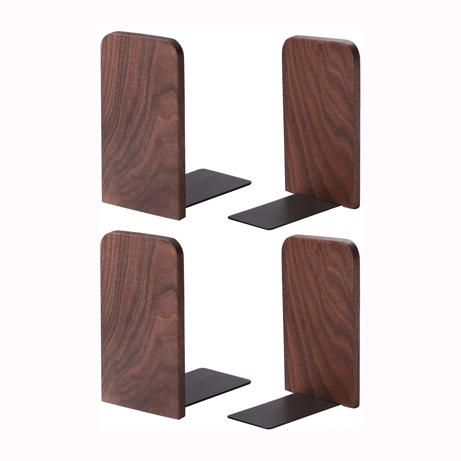 Muso Wood Book Ends For Shelves, Non-Slip Bookends, Heavy Duty Wooden Bookend Support For Books And Movies (Walnut 2 Pairs)