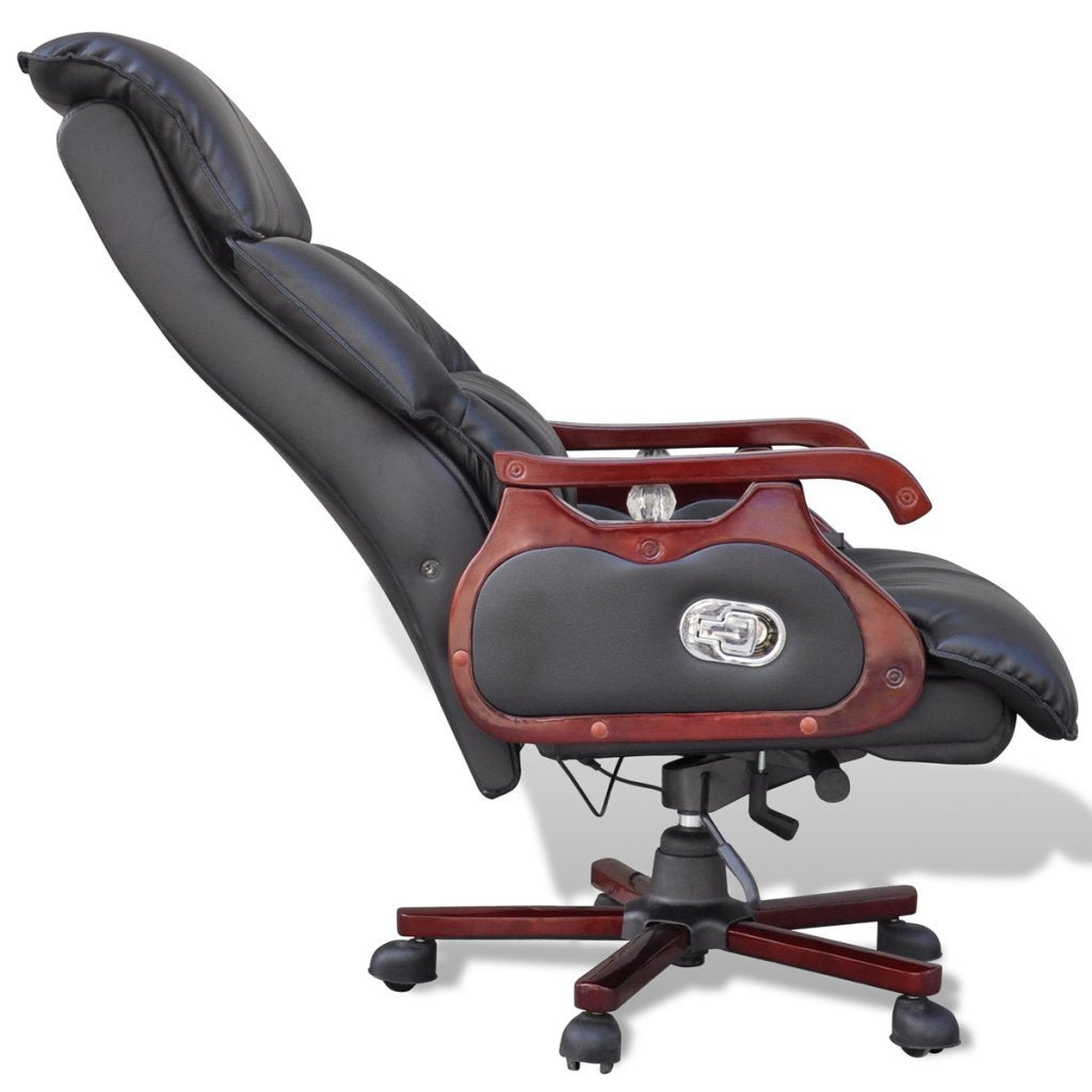 vidaXL Black Real Leather Office Armchair Massage Chair w/ Remote Recliner Tilt Swivel