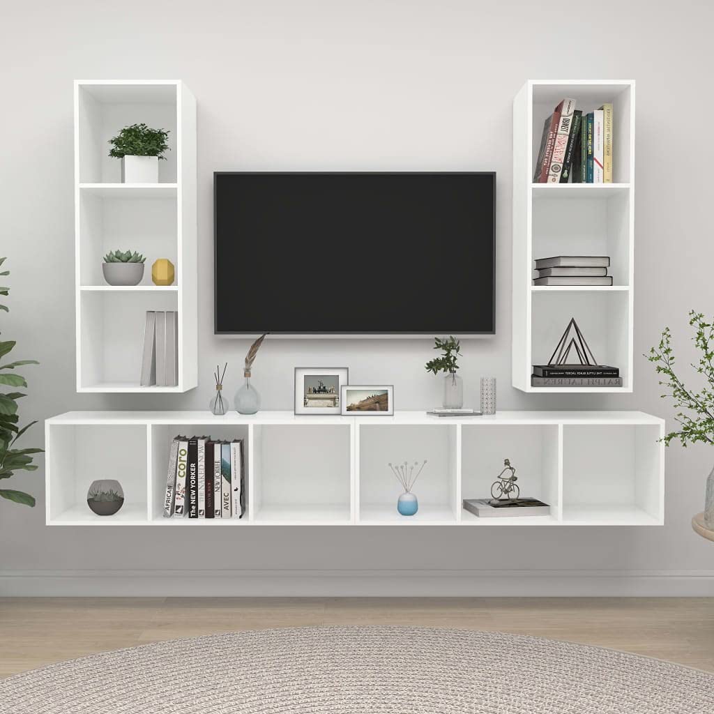 vidaXL 4X Wall-Mounted TV Cabinets Hanging Stand Unit Stereo Storage HiFi Plasma Living Room Home Indoor Furniture White Engineered Wood