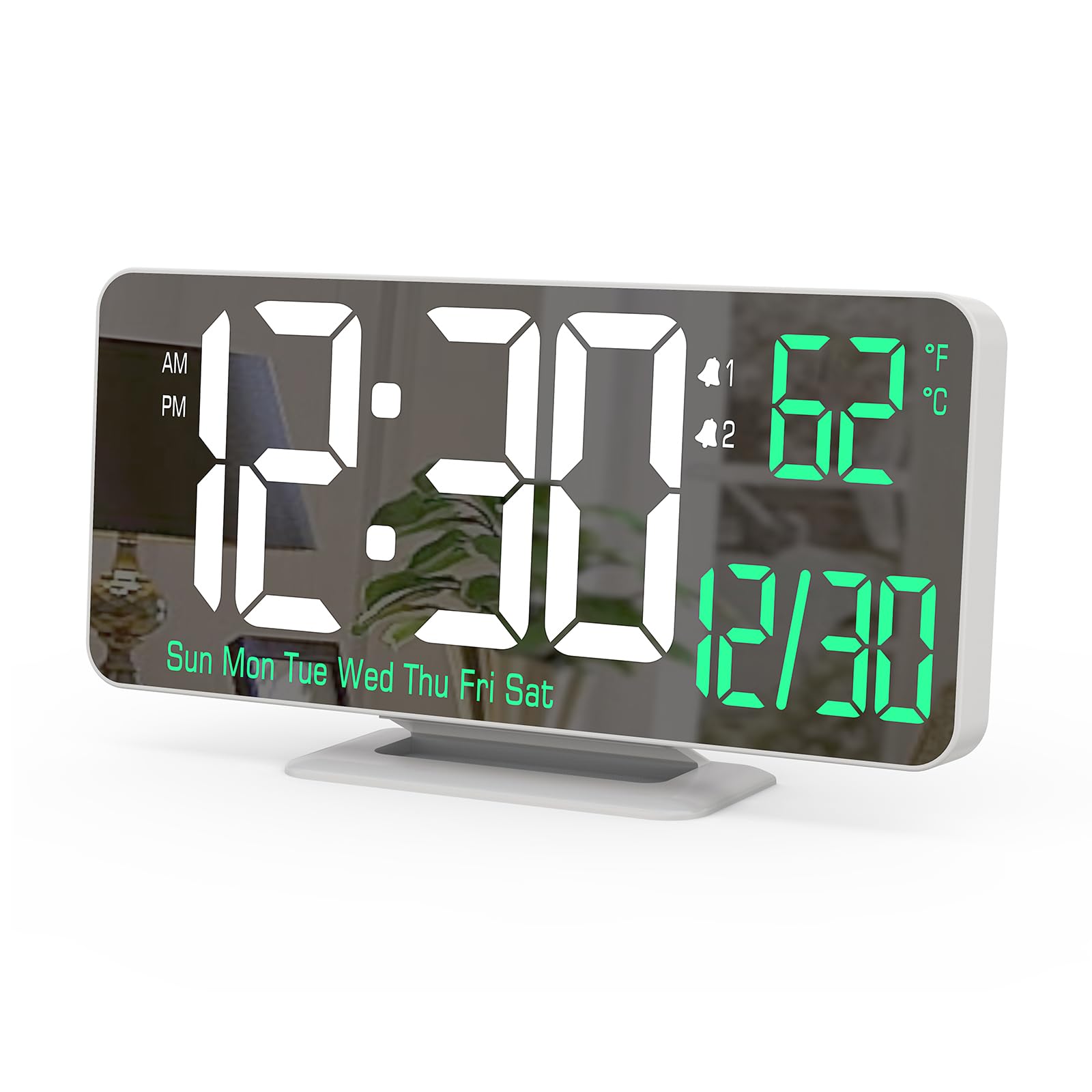 KOSUMOSU Alarm Clock for Bedroom, 6.7 Led Desk Digital Clock,Mirror Clock,Dual Alarm Clock for Living Room with Seconds,Date,Wee