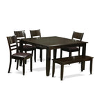 East West Furniture PFLY6-CAP-LC 6 Piece Dining Set Contains a Square Dining Room Table with Butterfly Leaf and 4 Faux Leather Kitchen Chairs with a Bench, 54x54 Inch, Cappuccino