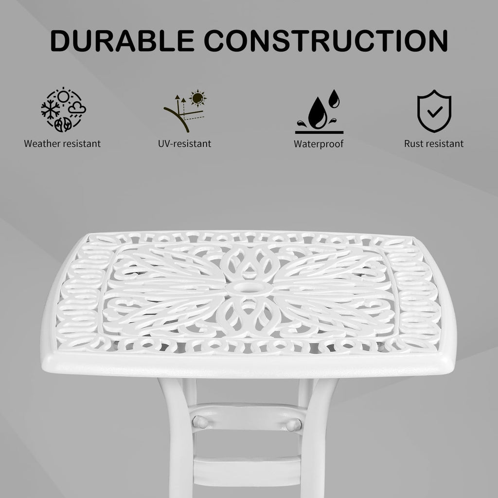 Vingli 21” Cast Aluminum Outdoor Side Table With 1.6” Umbrella Hole, All Weather Square Patio Coffee Table Porch Table Outdoor Bistro Table Outdoor End Table (White)…