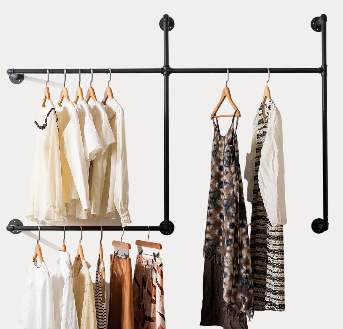 Industrial Pipe Clothing Rack Heavy Duty Wall Mounted Clothes Rack,Pipe Garment Rack Rail,Indoor Detachable Multi-Purpose Clothi