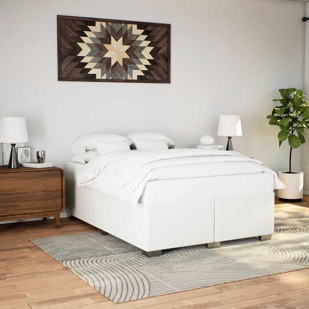 vidaXL Queen Bed Frame White Faux Leather upholstered Bedstead Modern Bedroom Furniture 79.9"x60.2"x18.1"