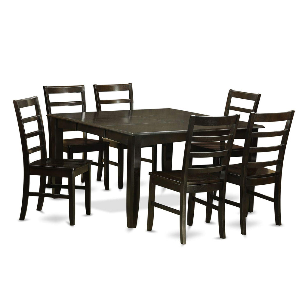 East West Furniture PARF7-CAP-W 7 Piece Room Set Consist of a Square Wooden Table with Butterfly Leaf and 6 Kitchen Dining Chairs, 54x54 Inch