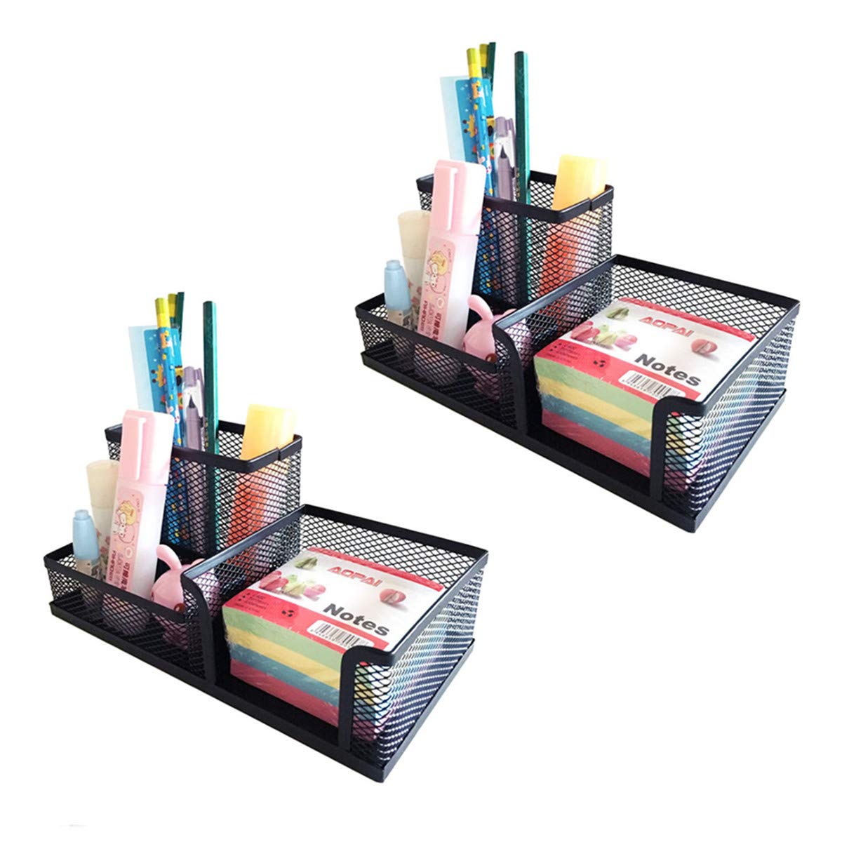 Tsy Tool 2 Pack Black Pen Holder Mesh Desk Organizer Office Supplies Caddy With Pencil Holder And Storage Baskets For Desk Acces